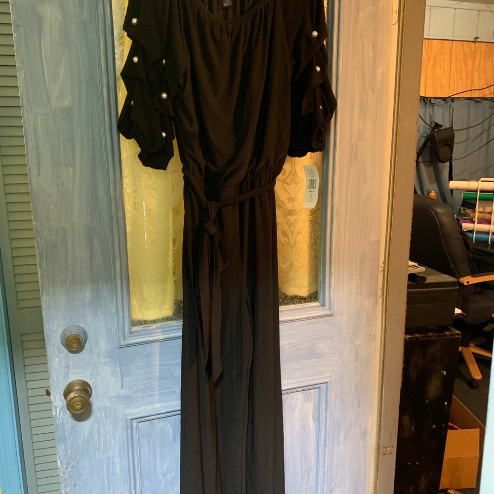 Elegant Black jumpsuit with Pearl Accents